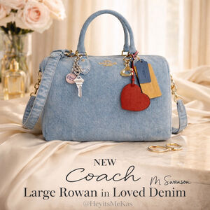 NEW Coach Large Rowan Satchel Bag In Loved Denim With Charms NWT